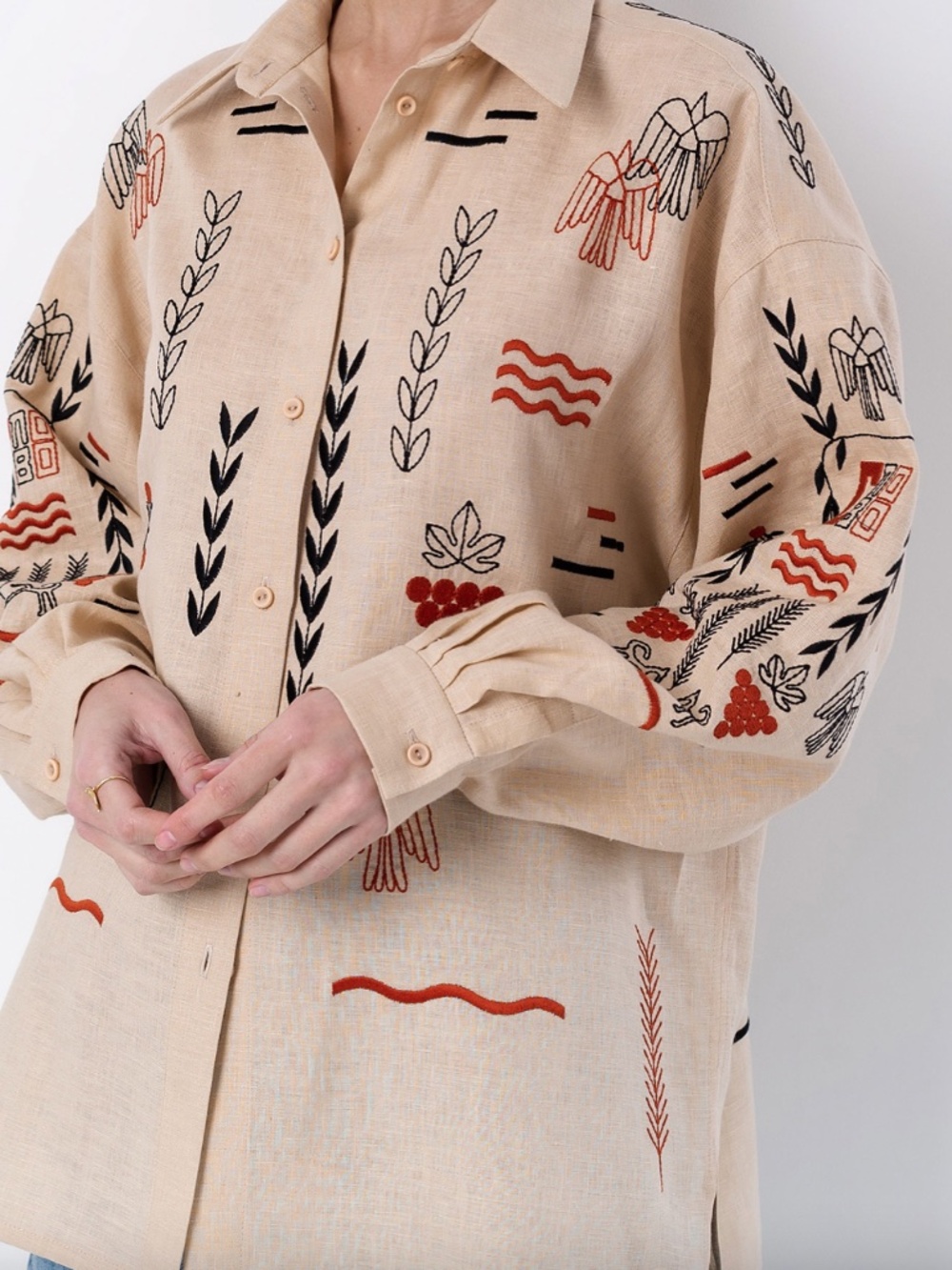 Beige linen embroidered shirt SLOVO. New without tag